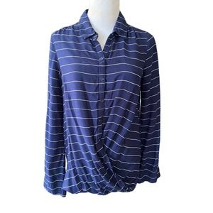BLL New York blue/white Stripe Button Size Small Hi Lo Hem W214.5